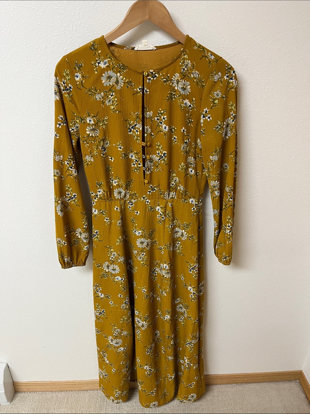 Promesa Mustard Floral Midi Dress women’s size S